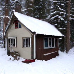 “a cottage in a snowy forest”, seed 0, guidance 7
